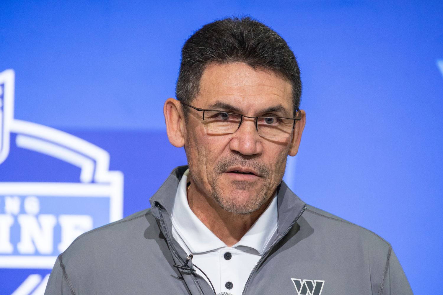 Washington Commanders coach Ron Rivera speaks at the 2023 NFL Scouting Combine.